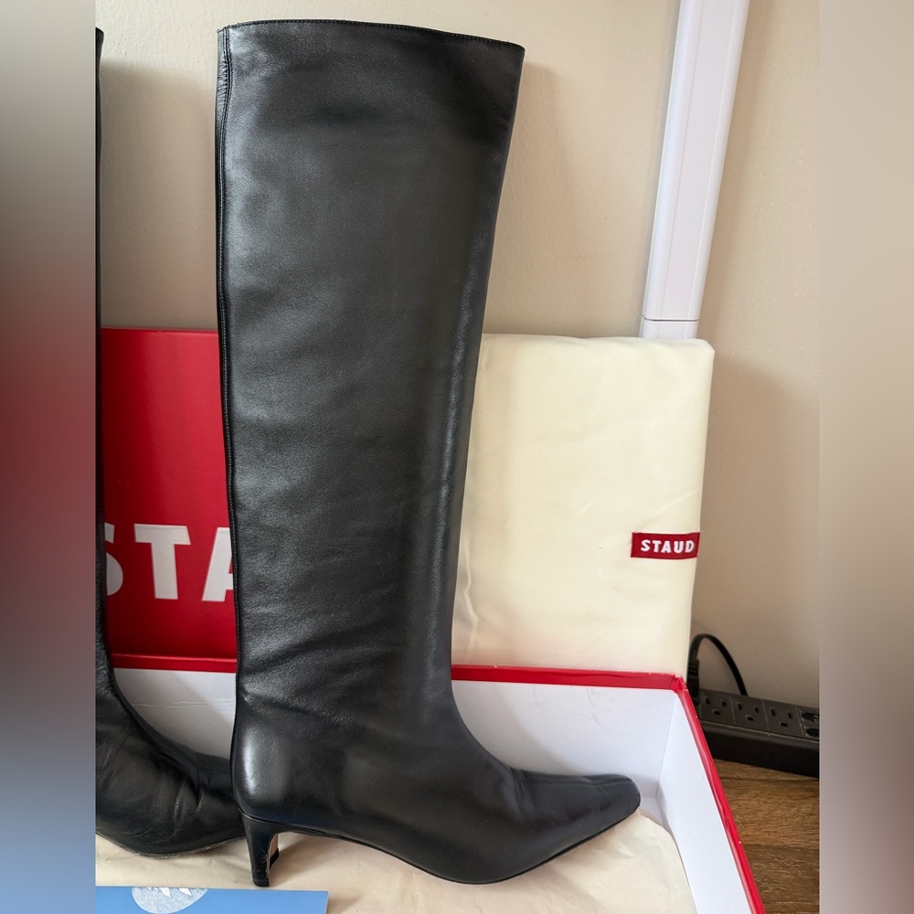 STAUD Wally Black Leather Knee-High Boots - Picture 6 of 15
